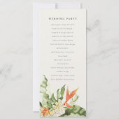 Botanisches Hochzeitsprogramm für tropische Orange Einladung (Rückseite)