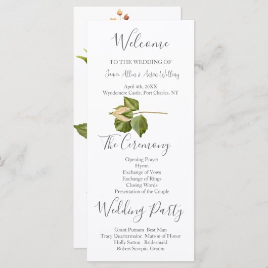 Botanisches Hochzeitsprogramm in Rosa (Vorne/Hinten)