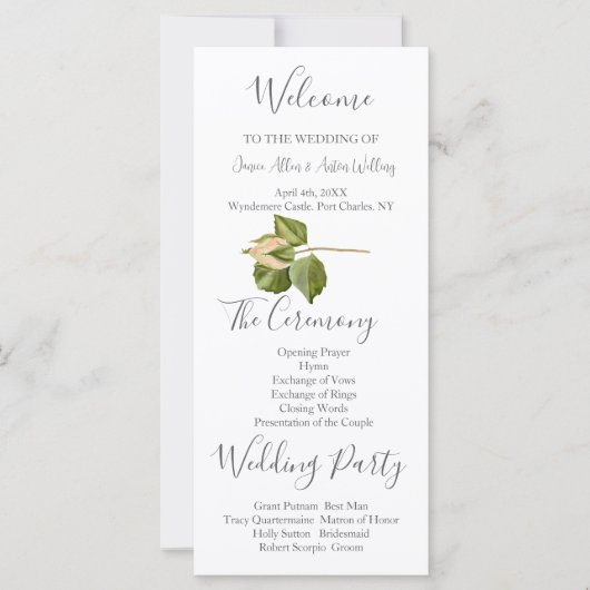 Botanisches Hochzeitsprogramm in Rosa (Vorderseite)