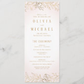 Botanisches Hochzeitsprogramm in Rosengold Menükarte (Vorderseite)