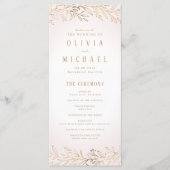Botanisches Hochzeitsprogramm in Rosengold Menükarte (Vorderseite)