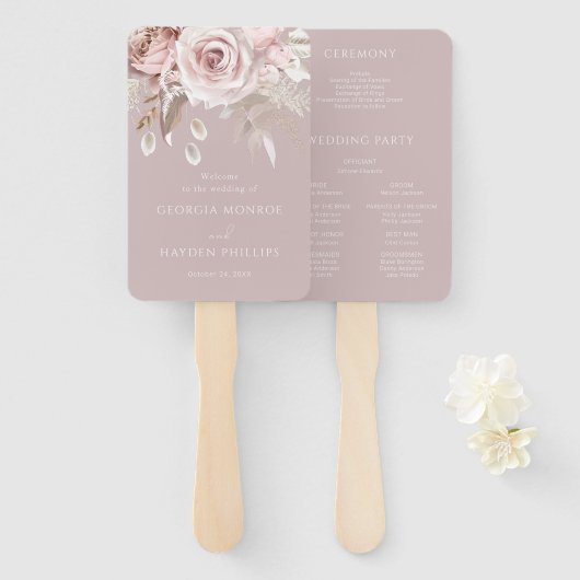 Botanisches Hochzeitsprogramm "Luxus Blush Floral" Fächer (Vorne und Hinten)