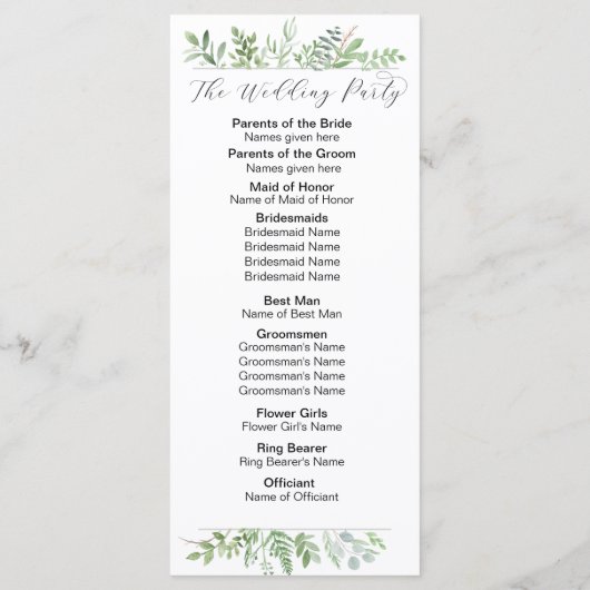 Botanisches Hochzeitsprogramm Programm (Rückseite)