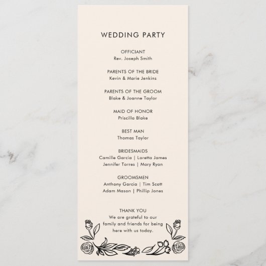 Botanisches Hochzeitsprogramm Programm (Rückseite)