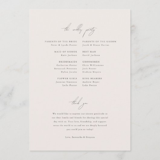 Botanisches Hochzeitsprogramm Programm (Rückseite)