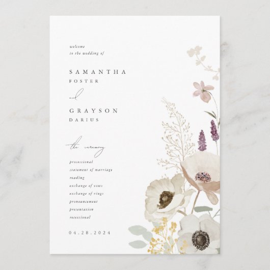 Botanisches Hochzeitsprogramm Programm (Vorderseite)