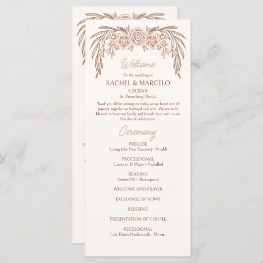 Botanisches Hochzeitsprogramm Terracotta (Vorne/Hinten)