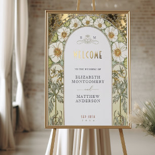 Botanisches Hochzeitsschild mit goldener Magnolie Foliendrucke