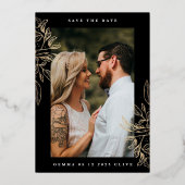 Botanisches Hochzeitssemble für Schwarze Moderne F Folieneinladung (Rückseite)