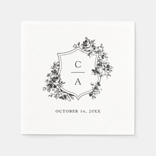 Botanisches Hochzeitssemester-Wappen mit floralen  Serviette (Vorderseite)