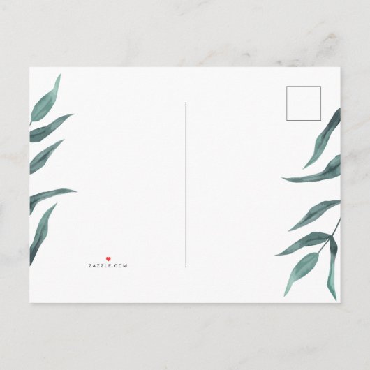 Botanisches Hochzeitsskript-Update für Wasserfarbe Einladungspostkarte (Rückseite)