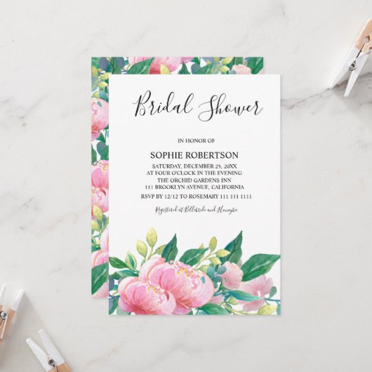 Botanisches Hochzeitsszenario-Brautparty Einladung (Vorderseite/Rückseite Beispiel)