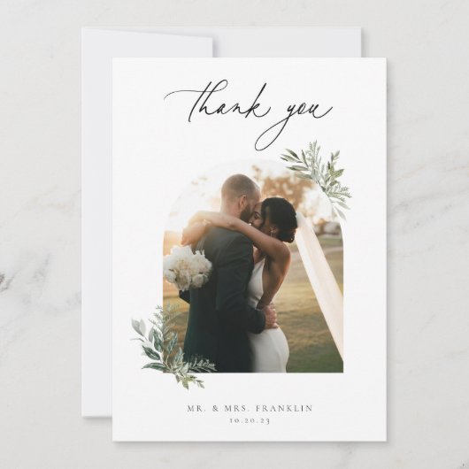 Botanisches Hochzeitsszenario-Foto Dankeskarte (Vorderseite)