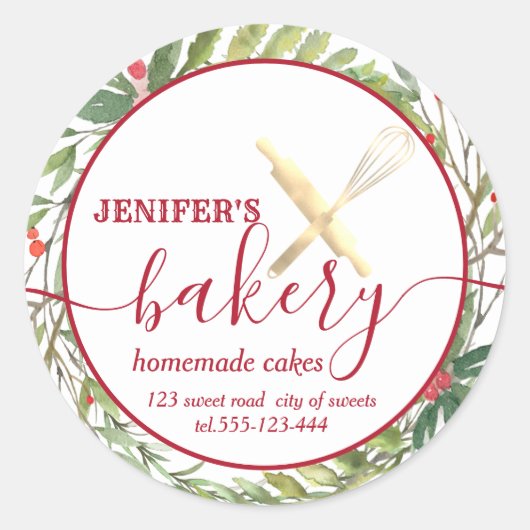 Botanisches Holiday Button & Whisk Koch Bäckerei Runder Aufkleber (Vorderseite)