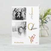 Botanisches Holiday Joy Rustic Gold Minimales Foto Einladung (Stehend Vorderseite)