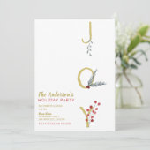 Botanisches Holiday Joy Rustic Gold Minimales Part Einladung (Stehend Vorderseite)