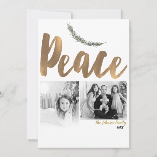 Botanisches Holiday Peace Branch Pine Gold Foto Einladung (Vorderseite)