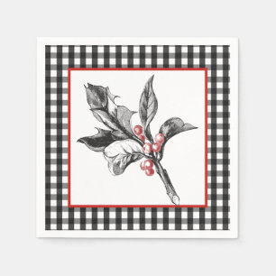 Botanisches Holly Black und Weißes Weihnachtsbuch Serviette