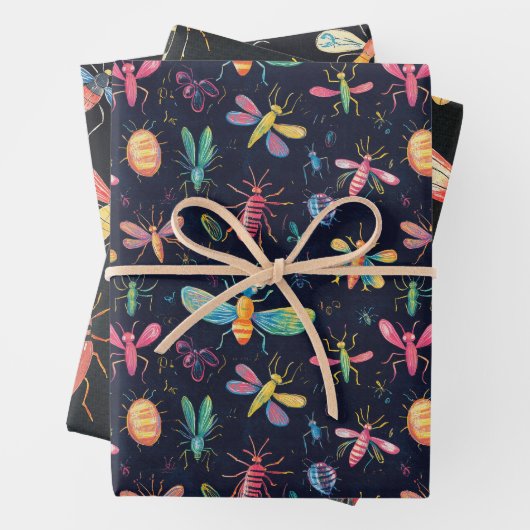 Botanisches Insektenaufnahmemuster Zeichnend Muste Geschenkpapier Set (Beispiel)