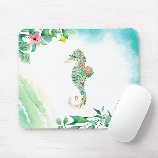 Botanisches Insel-Seepferd-Monogramm Mousepad (Mit Mouse)