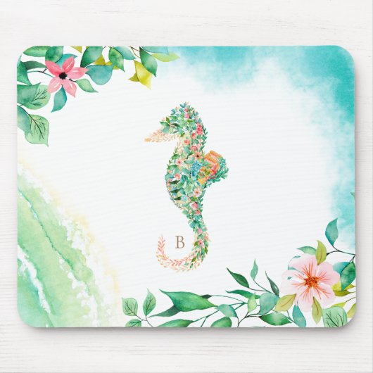 Botanisches Insel-Seepferd-Monogramm Mousepad (Vorne)