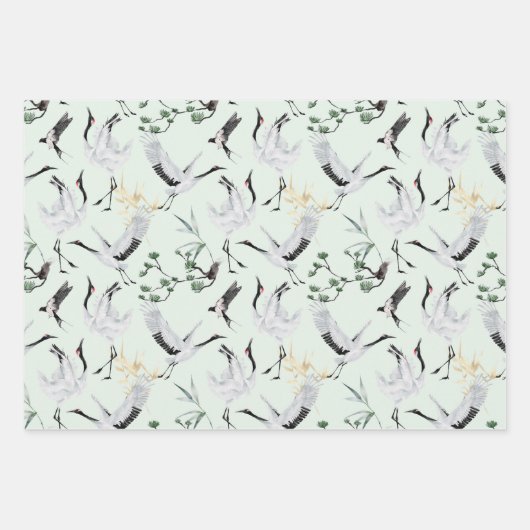 Botanisches japanisches Muster des Wasserfarbbird Geschenkpapier Set (Vorderseite 2)