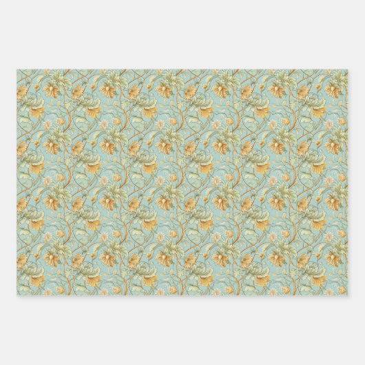 Botanisches Jugendstil-Tapete - Minzgrün Geschenkpapier Set (Vorderseite)