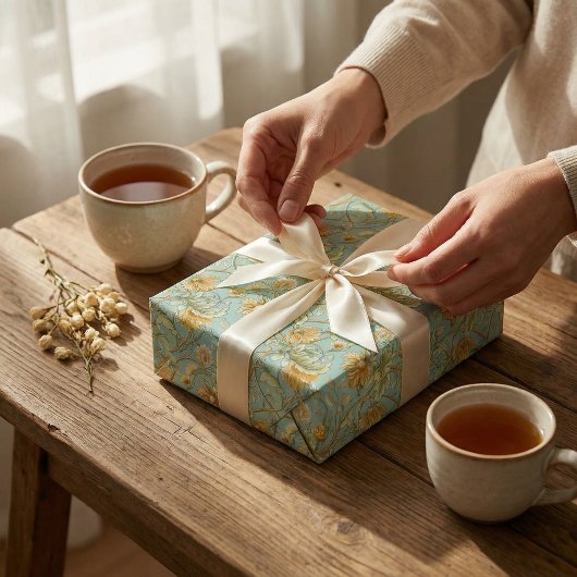 Botanisches Jugendstil-Tapete - Minzgrün Geschenkpapier Set