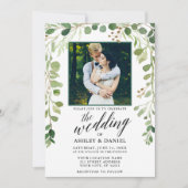 Botanisches Kalligrafie-Foto Hochzeit Grün Einladung (Vorderseite)