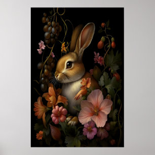 Botanisches Kaninchen Dark Gothic Cottagecore, Dun Poster