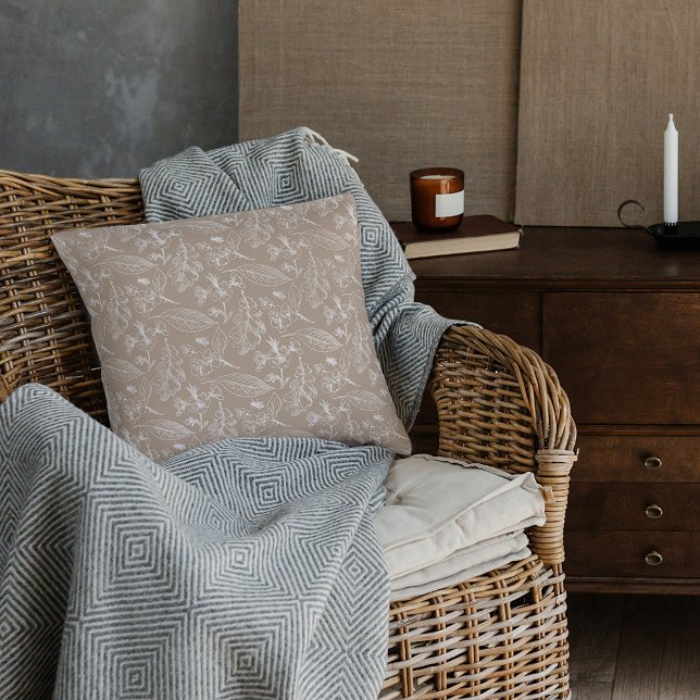 Botanisches Khaki Beige Blätter Blumenmuster Kissen (Von Creator hochgeladen)