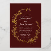 Botanisches Kraut Kunstmalerei Rote Hochzeit Folieneinladung (Vorderseite)