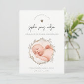 Botanisches Kreideherz Foto Geburtsankündigung Dankeskarte (Stehend Vorderseite)