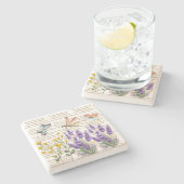 Botanisches Kunstwerk Schöne handgeschriebene Brie Steinuntersetzer (Seitenansicht)