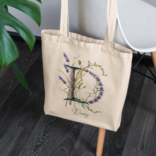 Botanisches Lavendel 'B' Monogramm mit individuell Tragetasche