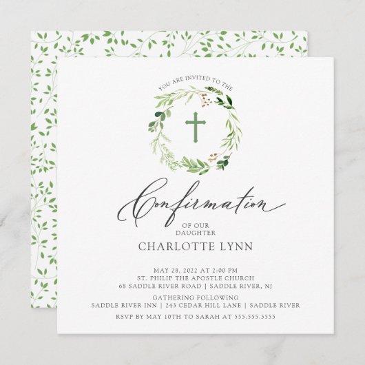 Botanisches Leaf Bestätigung Einladung (Vorne/Hinten)