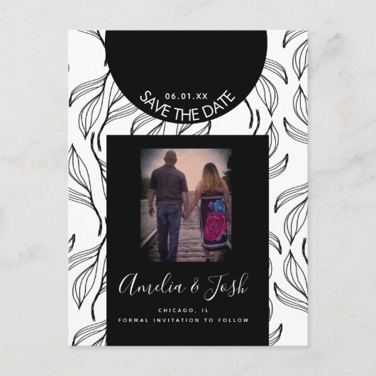 Botanisches Leaf Black Formen Save the Date Postkarte (Vorderseite)