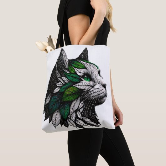 Botanisches Leaf Cat Illustration Artwork Tasche (Von Nahem)
