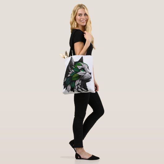 Botanisches Leaf Cat Illustration Artwork Tasche (Am Model)