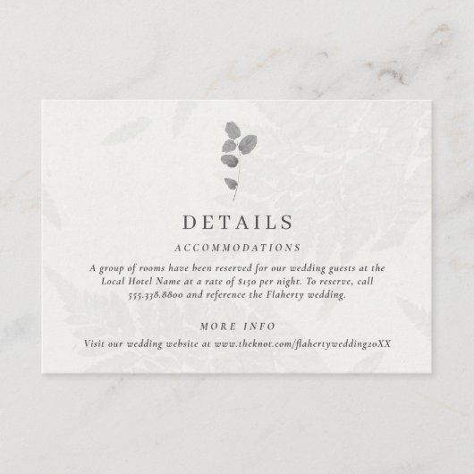 Botanisches Leaf Gray Wedding Begleitkarte (Vorderseite)
