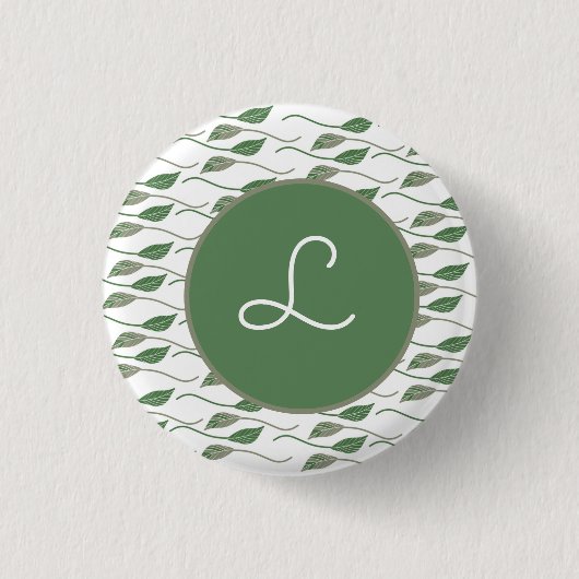 Botanisches Leaf Grüne Handgezeichnetes Muster Button (Vorderseite)