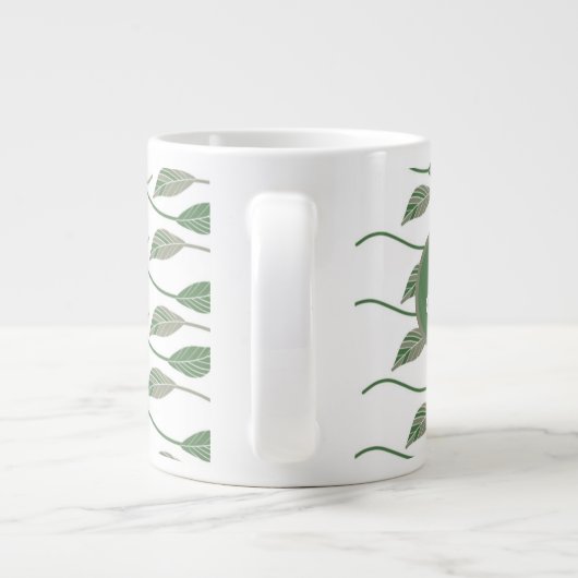 Botanisches Leaf Grüne Handgezeichnetes Muster Jumbo-Tasse (Rückseite)