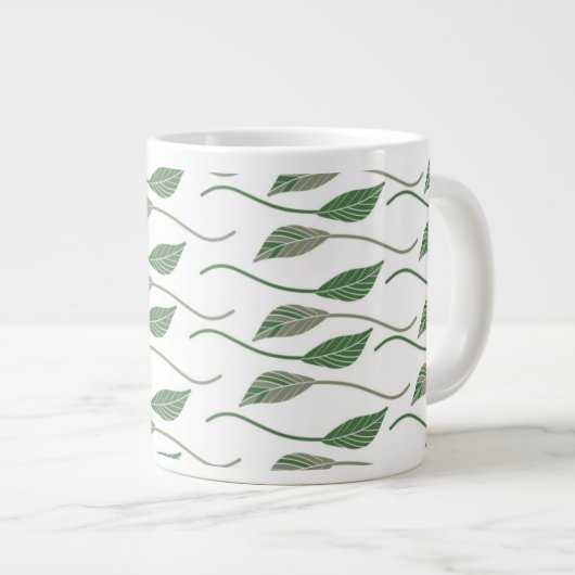 Botanisches Leaf Grüne Handgezeichnetes Muster Jumbo-Tasse (Vorderseite Rechts)