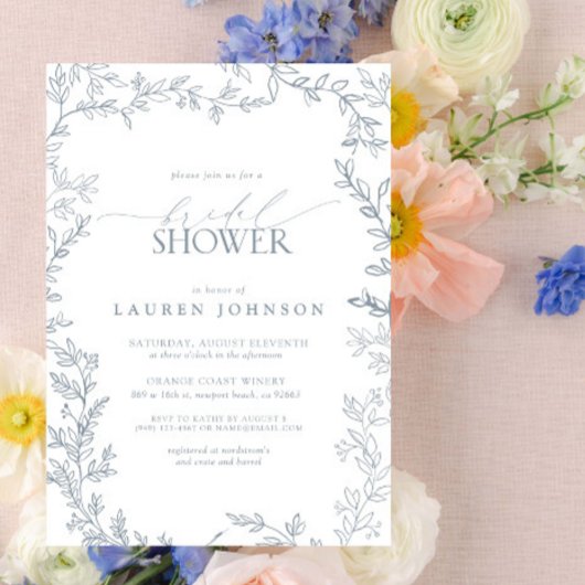 Botanisches Leaf Minimalistisches Dusty Blue Braut Einladung