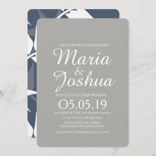 Botanisches Leaf Muster Blaue Hochzeit Einladung (Vorne/Hinten)