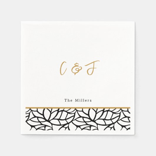 Botanisches Leaf Muster Grenzinitials Hochzeit Serviette (Vorderseite)