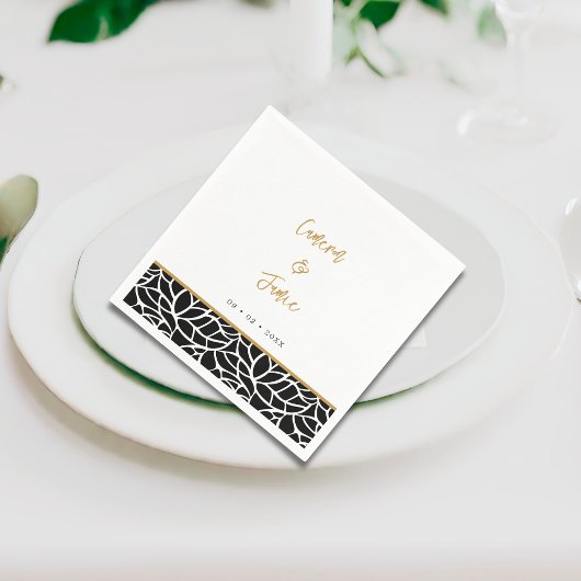 Botanisches Leaf Muster Grenznamen Datum Hochzeit Serviette
