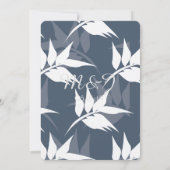 Botanisches Leaf Muster Navy Blauer Brunch Hochzei Einladung (Rückseite)