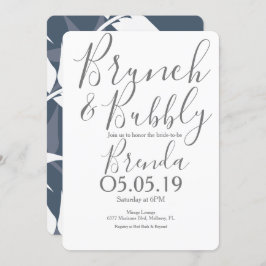 Botanisches Leaf Muster Navy Blauer Brunch Hochzei Einladung