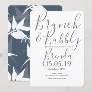 Botanisches Leaf Muster Navy Blauer Brunch Hochzei Einladung